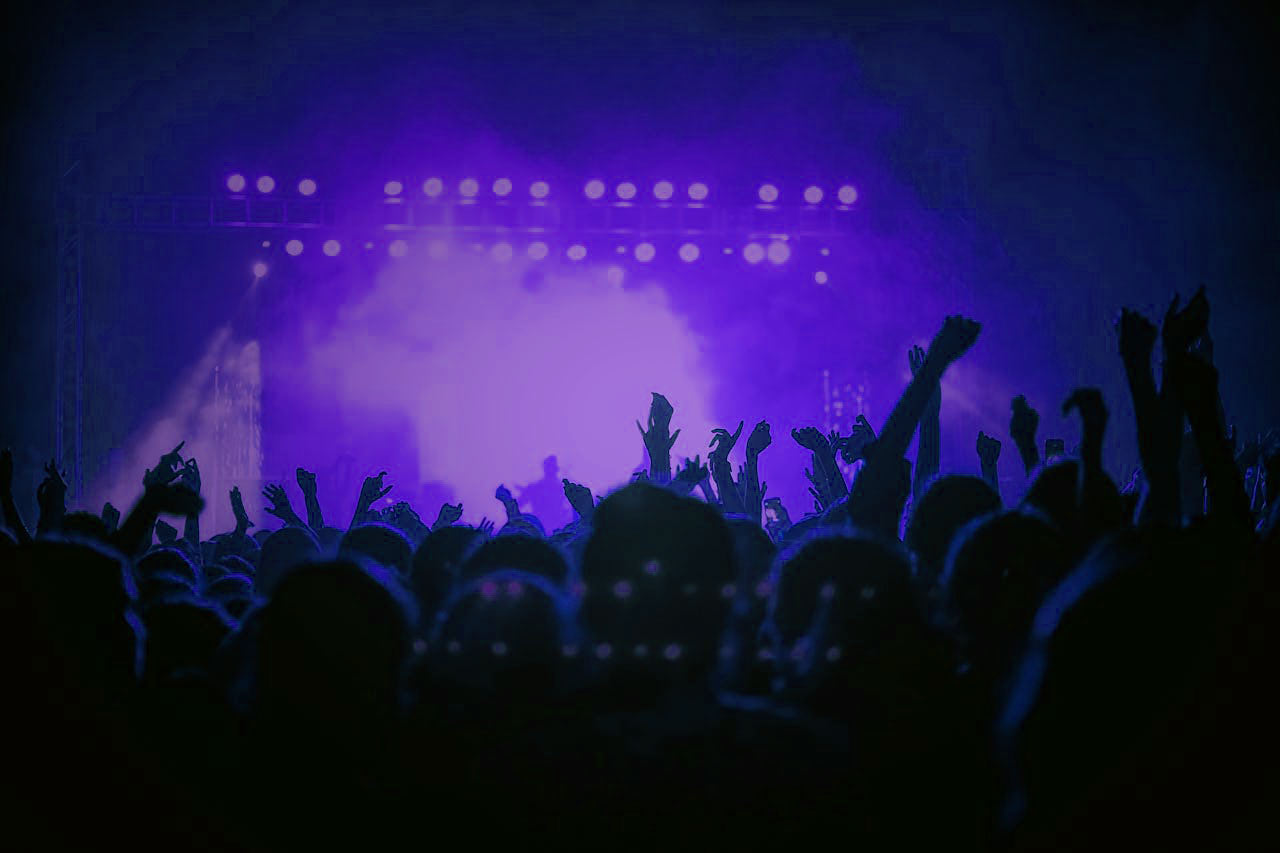 Concert crowd with raised hands
